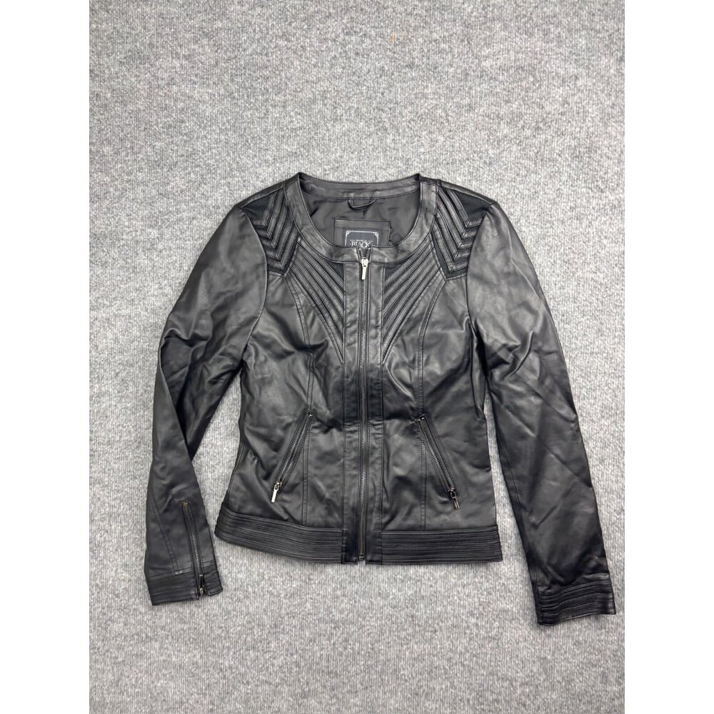 Buckle Black Moto Jacket Women's S Black Faux Leather Full Zip Zipped Pockets